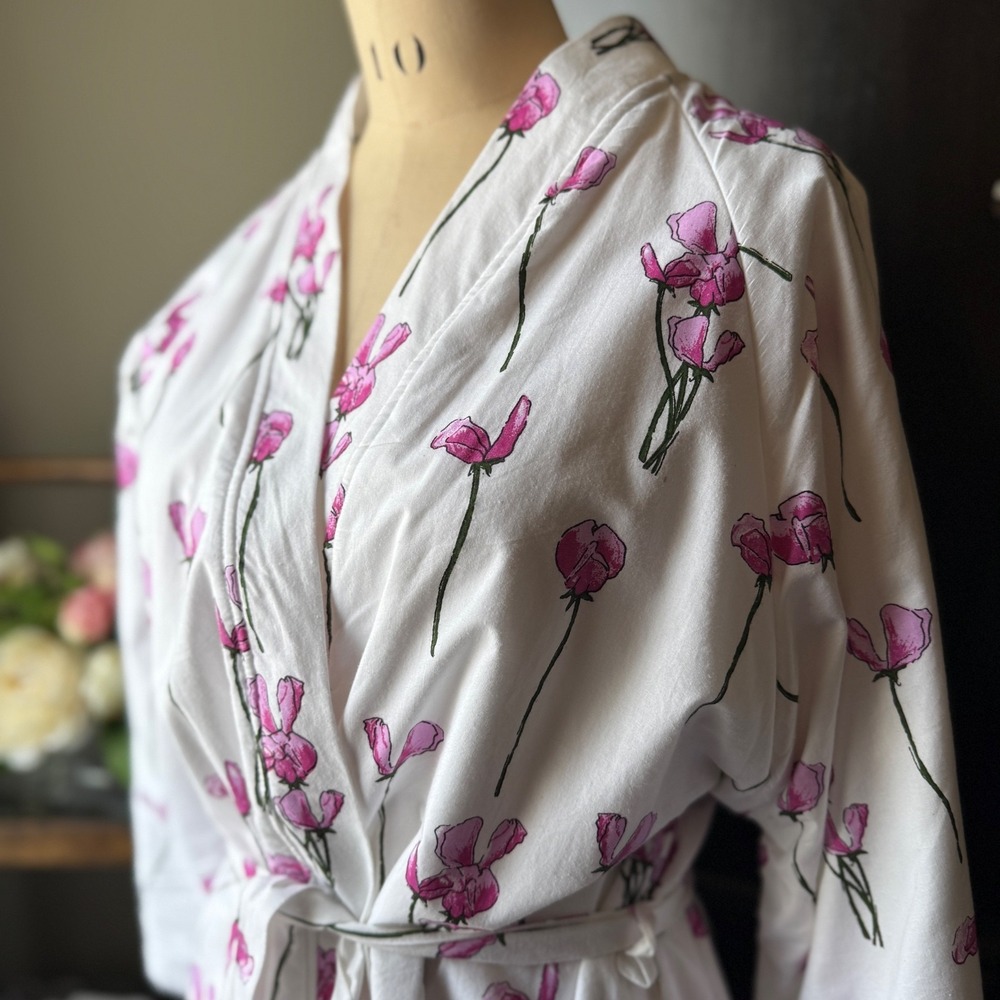Their Nibs Grandma Robe Terry Lined Cotton Poppy Floral Wrap Belted S Womens - Picture 3 of 16